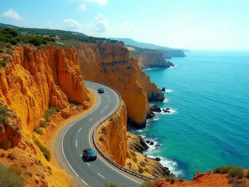 De oude kustweg N125 die door het oosten van de Algarve slingert